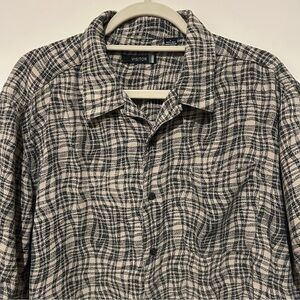 Visitor VTG Men's 100% Silk Geometric Print Button Up Shirt Gray/Black Size L